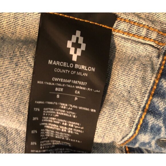 MARCELO BURLON County of Milan Men's Blue Denim Jacket SMALL CWYE004F18876207 - Picture 8 of 8